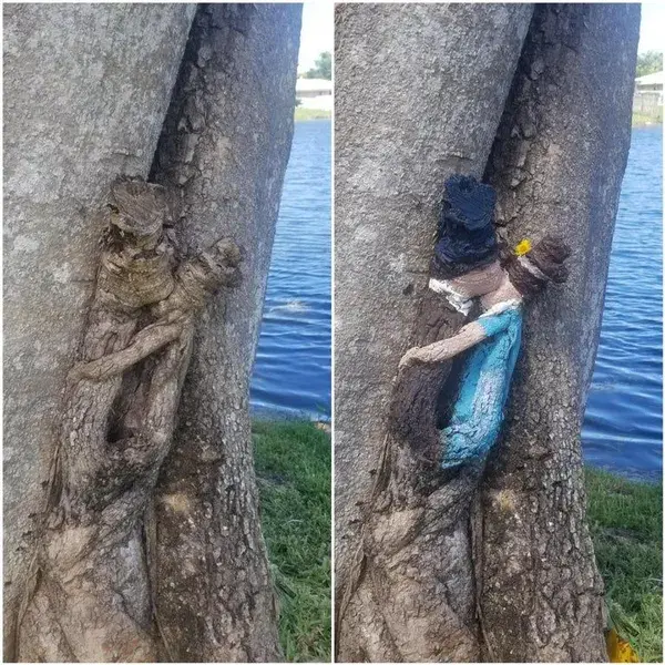 There's a tree knot in my yard I thought looked like a regency era couple, so I brought them to life