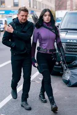 hailee steinfeld and jeremy renner / on set of 'hawkeye'