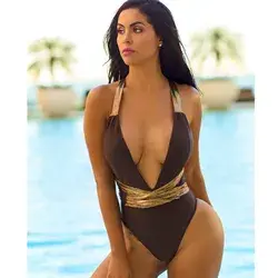 Sexy Monokini Bandage Swimwear - Fashion  Bodysuits One Piece Bathing Suit Halter Swimsuits - Black / XL