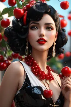 Girl with cherries around