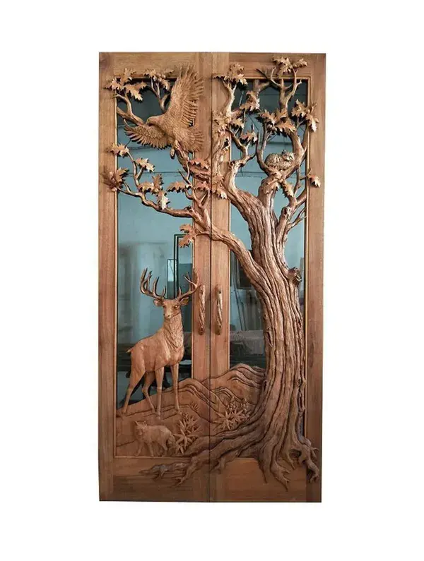 Superb tree shape traditional handcrafted wooden door design