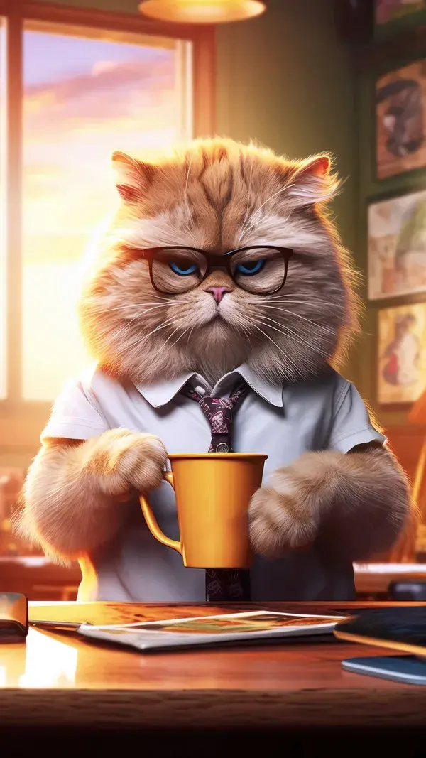 Free background desktop, hd wallpaper cat, glasses, coffee, fluffy, tie background hd for pc, mobile