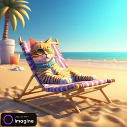 Cat Sunbathing on Beach