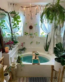 Amazing hanging plants in bathroom decoration design idea