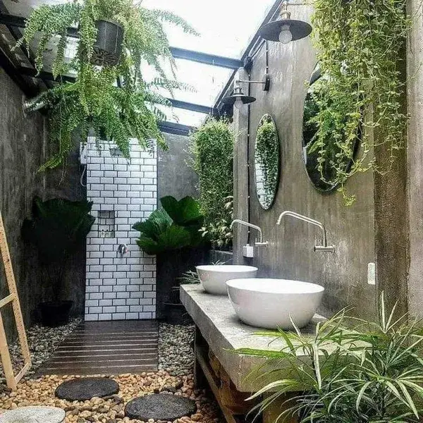 Indoor outdoor bathroom