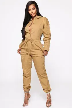 Women's Your Choice Boiler Jumpsuit in Khaki Size Small by Fashion Nova