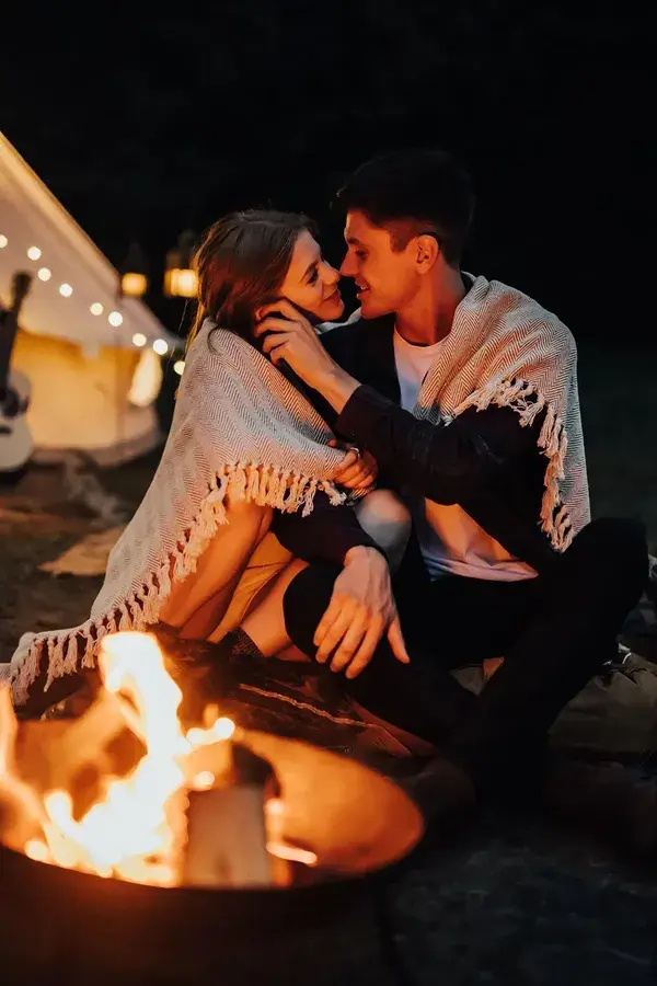 Campfire couple shoot, camping couple shoot, Yosemite adventure photography, Elopement photography,