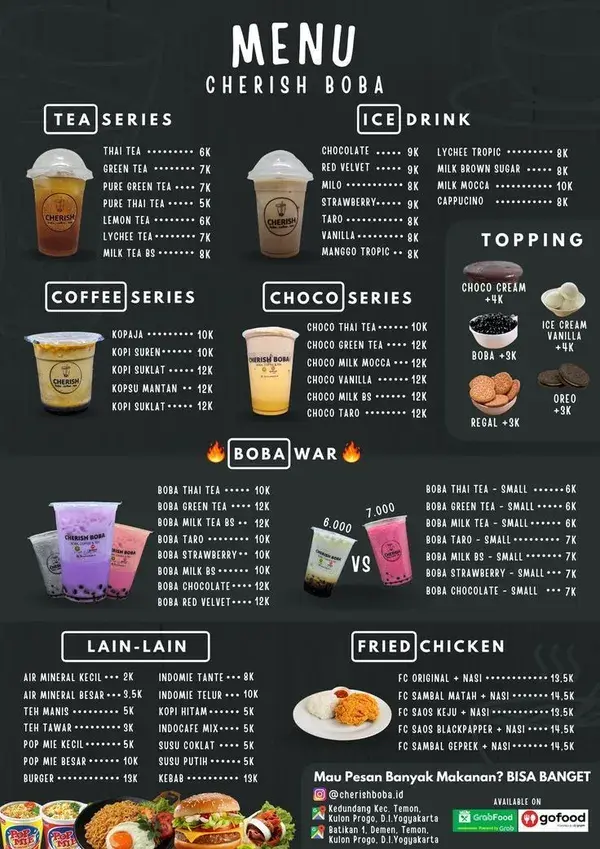 Cherish Boba's Menu