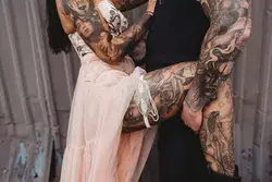 Tattooed Couple - Unique Wedding Dress & Pearl Garter