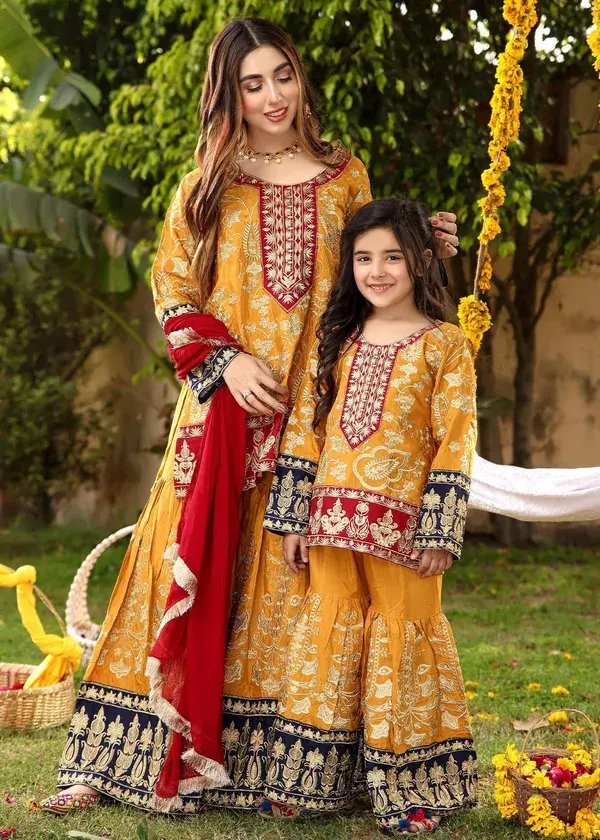 Mustard Eid Sharara Suit - S