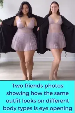 Two friends photos showing how the same outfit looks on different body types is eye opening