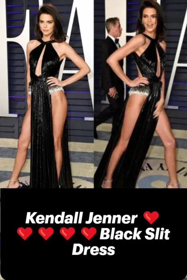 Kendall Jenner ❤️❤️❤️❤️❤️Black Slit Dress at the  Vanity Fair Oscars