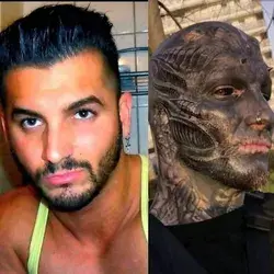 A MAN has transformed himself into a 'black alien'