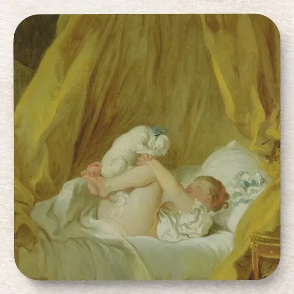 'La Gimblette', Girl with a Dog, c.1770 (oil on ca Beverage Coaster