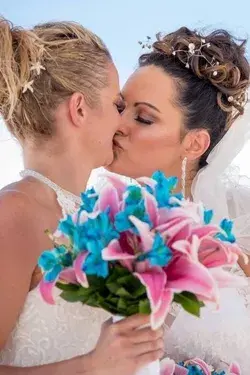 Beautiful same-sex destination wedding brides, Los Cabos Mexico.