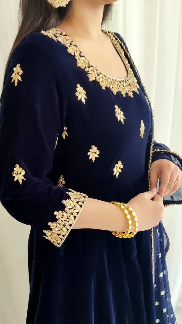 Navy Blue Velvet Anarkali