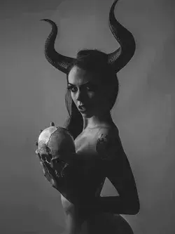 Dark Photography - Demon Girl Aesthetic Theme & Female Photo Art. Succubus Demoness Cosplay
