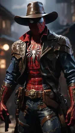 Spiderman as a cowboy gunslinger