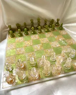 Jade green & gold resin chessboard