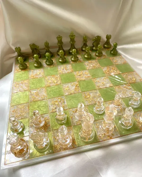 Jade green & gold resin chessboard