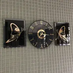 Metallic wall clock with sleek lines wooden wall clock with natural materials