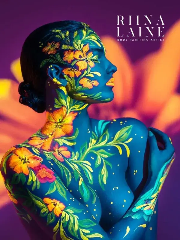 Floral UV fine art body painting