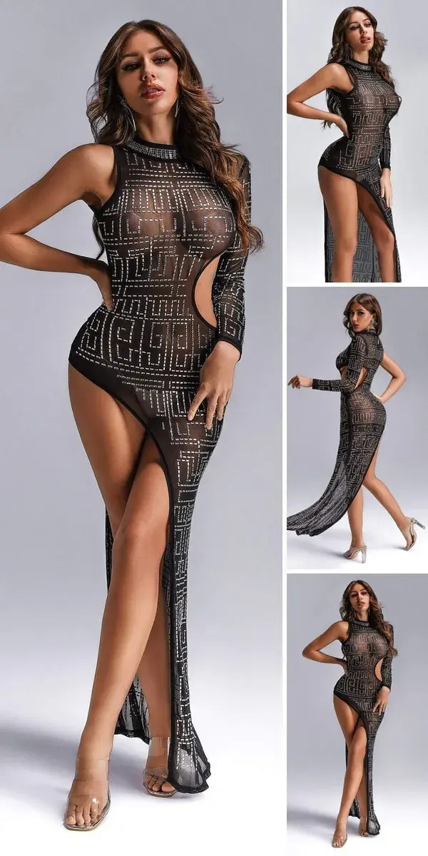 Lovisa Rhinestone Mesh Maxi Dress