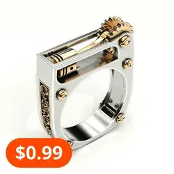 Punk Men Women Mechanical Gear Geometric Band Finger Ring Party Jewelry Gift