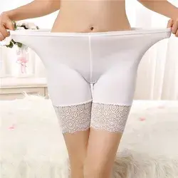 Hnewly Sexy Lace Safety Shorts For Women Seamless Cotton Boyshorts Panties Plus Size Female Spandex Black Shorts Boxers For Ladies - White / XL(Weight 65-90kg)