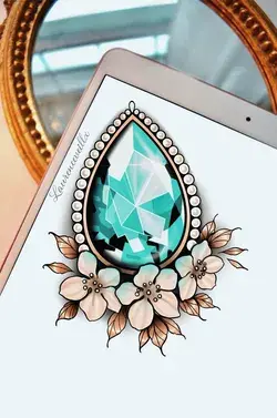 Diamond Turquoise Flower Pearl Neotraditional Tattoo Design Ideas