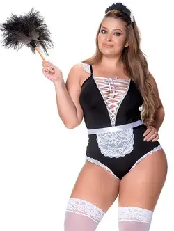 Mapale French Maid Teddy - BLACK W/ WHITE / 2X/3X