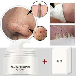 Blackhead Remover Gel Nose Mask with 60 x Peel Off Mask Facial Pore Deep Cleansing Beauty Care 30g, As Shown