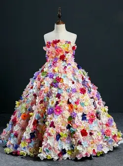 Ball Gown Multicolour Flower Strapless Flower Girl Dress
