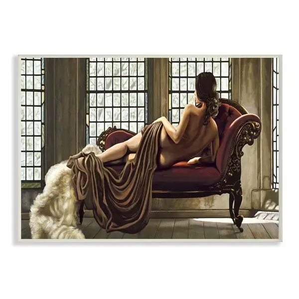 Stupell Industries Stupell Industries Alluring Female Nude on Chair with Blanket Oversized Wall Plaque Art by Thomas Page, 13 x 1.5 x 19