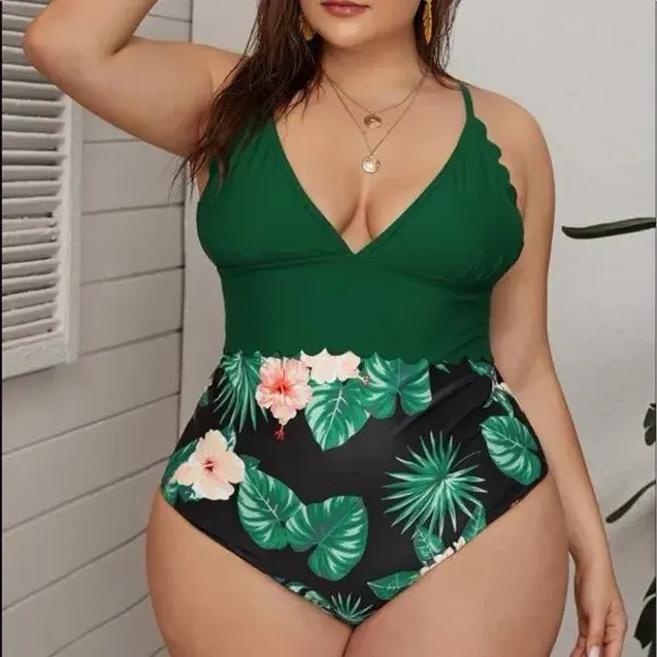 Tropical one piece swimsuit