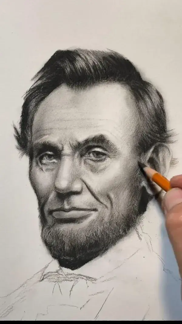 Realistic Charcoal Portrait Drawing in Pencil of Abraham Lincoln