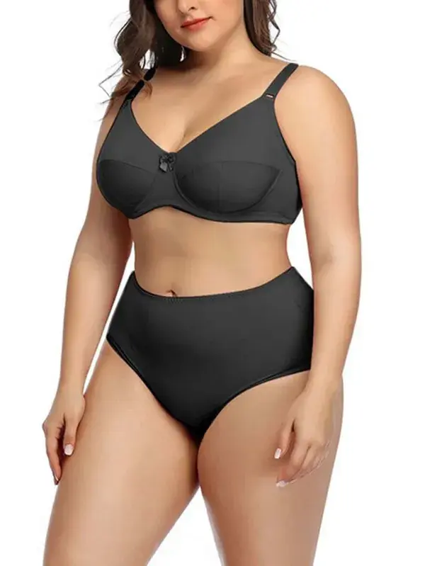 Plus Solid Underwire Lingerie Set