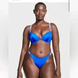 Victoria's Secret Swim | Nwt Victoria's Secret Swim Shine Strap Bombshell Add-2-Cups Push-Up Bikini Set | Color: Blue/Silver | Size: 34dd/Small