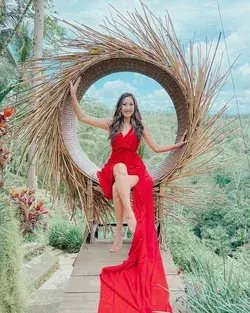 Bali Indonesia Hanging Nest Swings Red Dress Photoshoot