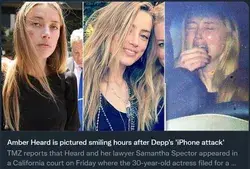 Amber Heard is pictured smiling hours after Depp's 'iPhone attack'