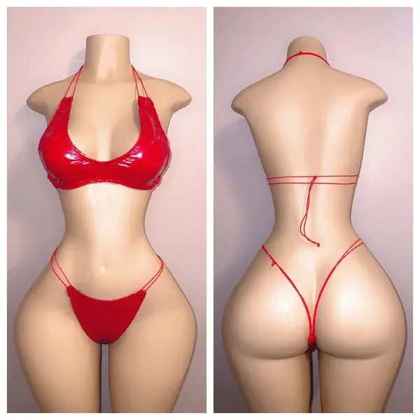 Exotic Dancewear leather two piece bikini