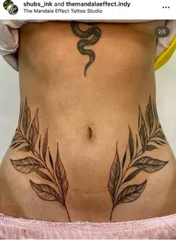 🌿Tattoo by @shubs_ink on insta 🌿 Plant vines waist tattoo. Symmetrical stomach tattoo.