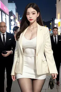 white dress asian beauty, front view