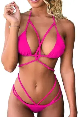 Women's Sexy Braid Halter Cutout Brazilian 2PCS Bikini Sets Swimsuit 