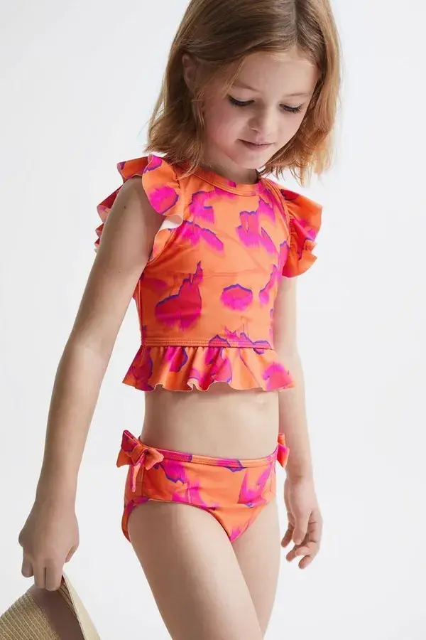 Girls Reiss Orange Print Lilly Junior Floral Bikini Set -  Orange