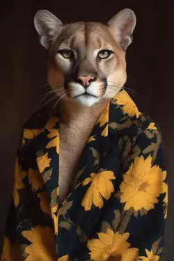 Cougar with elegant flowery shirt