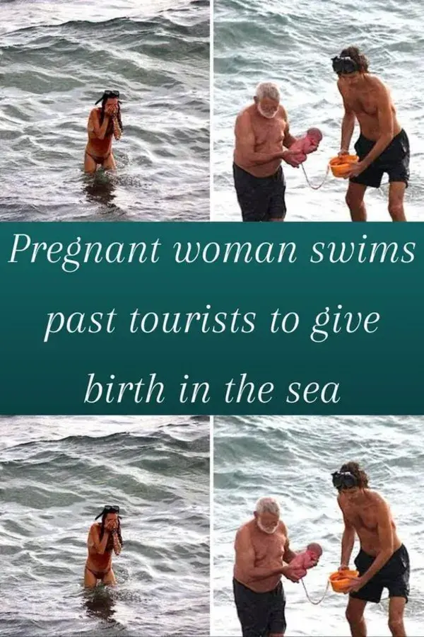 Pregnant woman swims past tourists to give birth in the sea