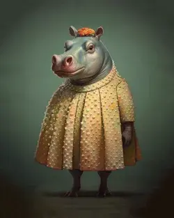 A hippo wearing a 50's-style dress