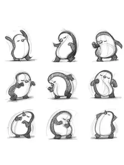 8x10 Dancing Penguin Sketches Black and White PrintEtsy