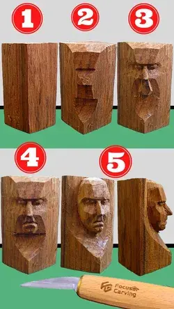 5 Steps for CARVE a FACE, KNIFE ONLY,  Whittling and WOOD CARVING for beginners